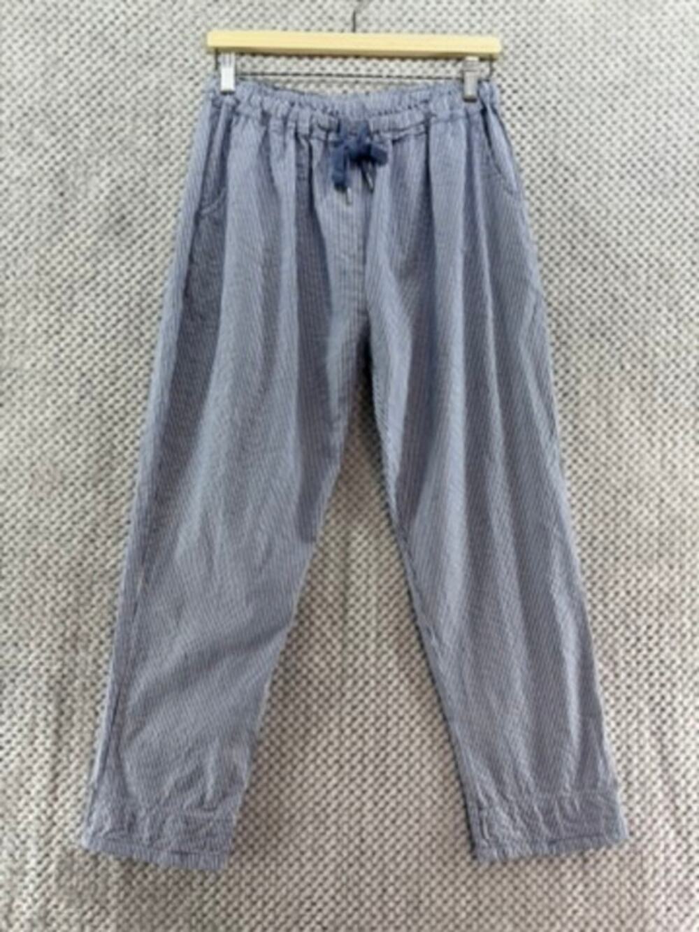 Made in Italy Pants Womens S/M White Blue Striped Nautical Pull On Elastic Waist